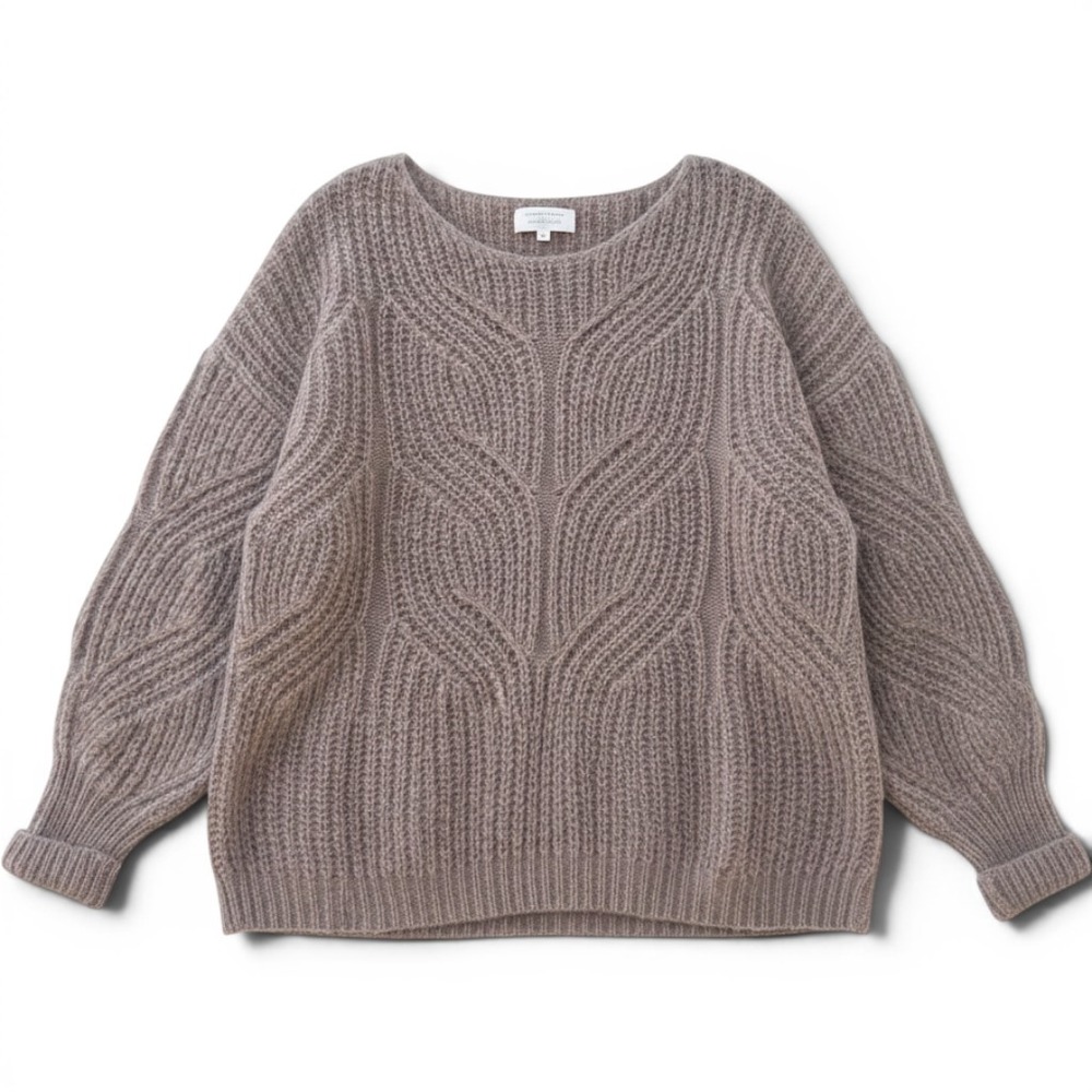 Sezane La Maille Kid Mohair Merino Wool Knit Cable Luxury Euro Sweater Taupe XL